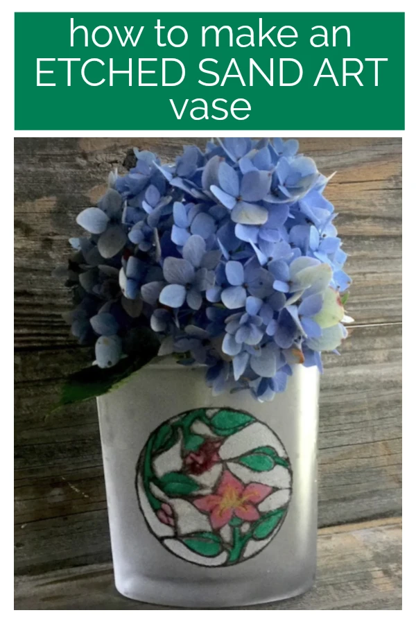 Learn how to use colored sand to make a beautiful etched sand art vase! This is such a creative way to use colored sand, and it results in a gorgeous vase to hold your favorite flowers!